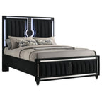 Home & Sleep Outlet - Ravenne Velvet Upholstered Queen LED Panel Bed Black