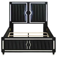 Ravenne Velvet Upholstered Queen LED Panel Bed Black