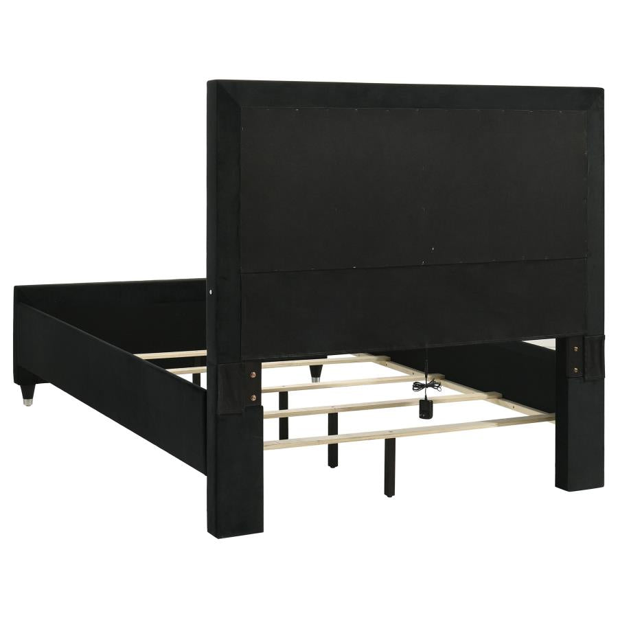 Home & Sleep Outlet - Ravenne Velvet Upholstered Queen LED Panel Bed Black