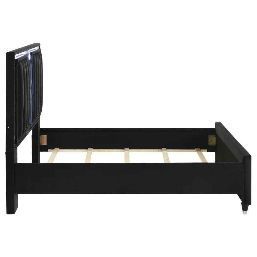 Ravenne Velvet Upholstered Queen LED Panel Bed Black