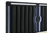 Ravenne Velvet Upholstered Queen LED Panel Bed Black