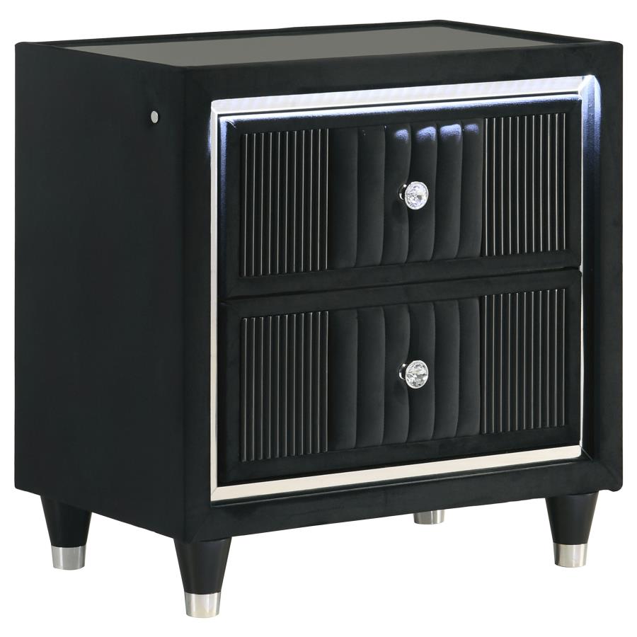 Home & Sleep Outlet - Ravenne 2-drawer Velvet Upholstered LED Nightstand with USB Black