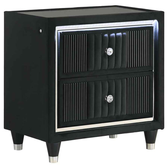 Ravenne 2-drawer Velvet Upholstered LED Nightstand with USB Black