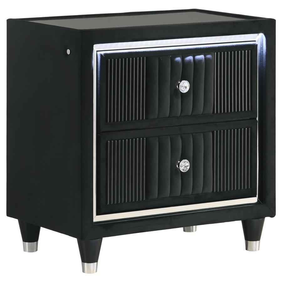 Ravenne 2-drawer Velvet Upholstered LED Nightstand with USB Black