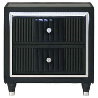 Ravenne 2-drawer Velvet Upholstered LED Nightstand with USB Black