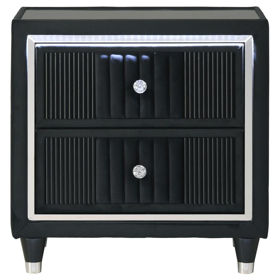 Home & Sleep Outlet - Ravenne 2-drawer Velvet Upholstered LED Nightstand with USB Black