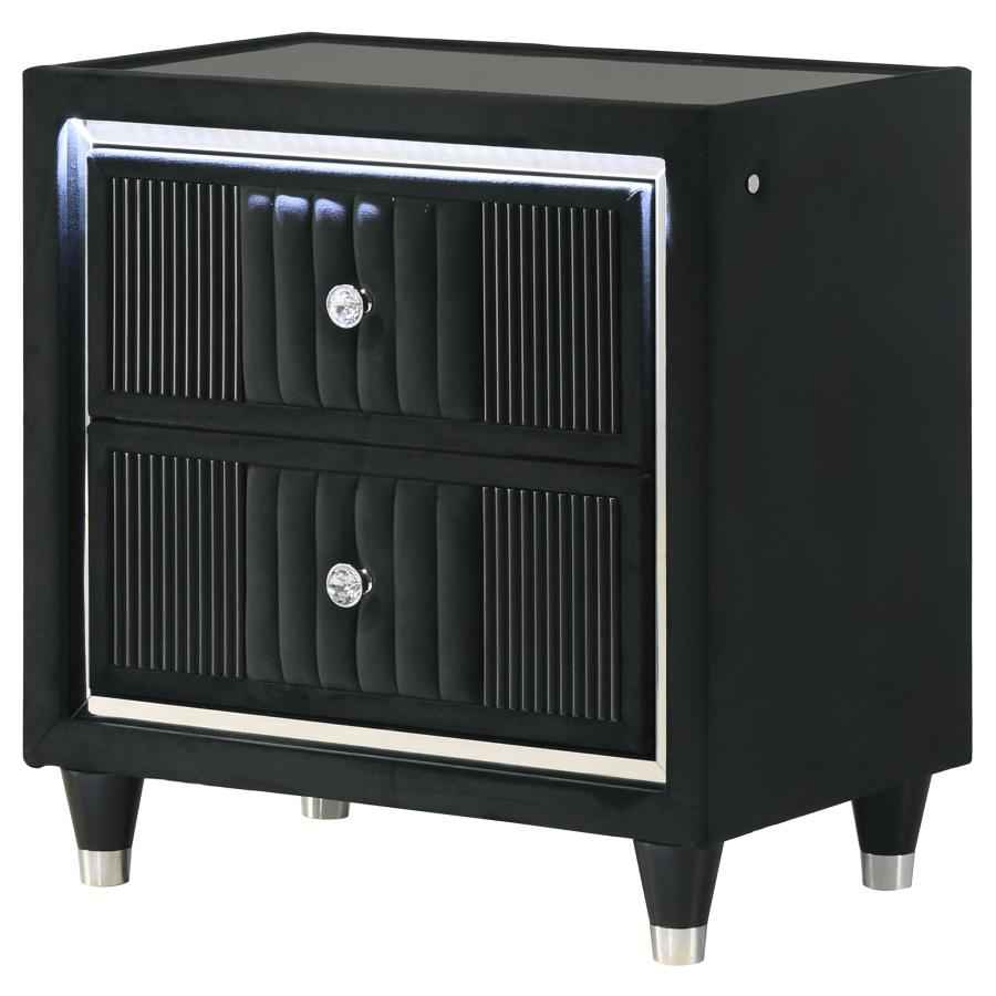 Ravenne 2-drawer Velvet Upholstered LED Nightstand with USB Black