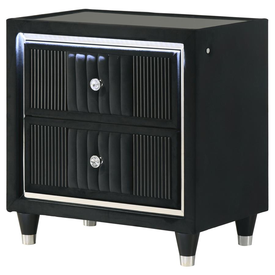 Home & Sleep Outlet - Ravenne 2-drawer Velvet Upholstered LED Nightstand with USB Black