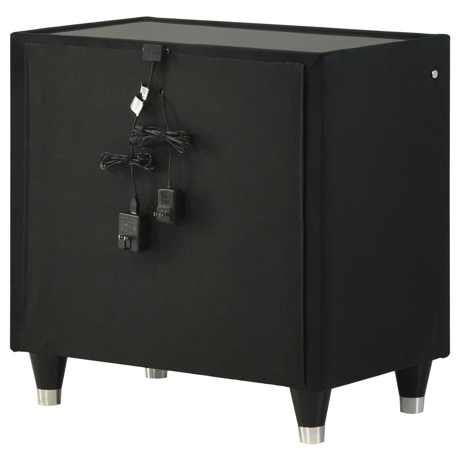 Home & Sleep Outlet - Ravenne 2-drawer Velvet Upholstered LED Nightstand with USB Black