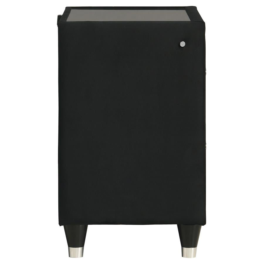 Home & Sleep Outlet - Ravenne 2-drawer Velvet Upholstered LED Nightstand with USB Black