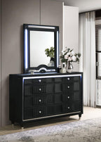 Home & Sleep Outlet - Ravenne 8-drawer Velvet Upholstered LED Dresser and Mirror Black