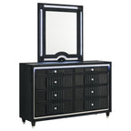 Home & Sleep Outlet - Ravenne 8-drawer Velvet Upholstered LED Dresser and Mirror Black