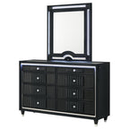 Home & Sleep Outlet - Ravenne 8-drawer Velvet Upholstered LED Dresser and Mirror Black