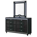 Ravenne 8-drawer Velvet Upholstered LED Dresser and Mirror Black