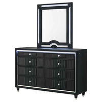Ravenne 8-drawer Velvet Upholstered LED Dresser and Mirror Black