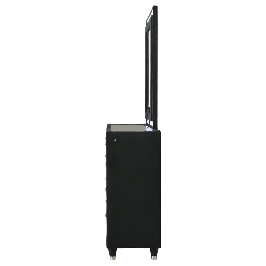 Home & Sleep Outlet - Ravenne 8-drawer Velvet Upholstered LED Dresser and Mirror Black