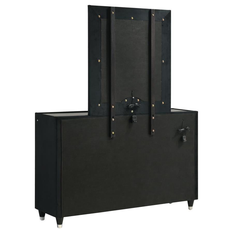 Home & Sleep Outlet - Ravenne 8-drawer Velvet Upholstered LED Dresser and Mirror Black