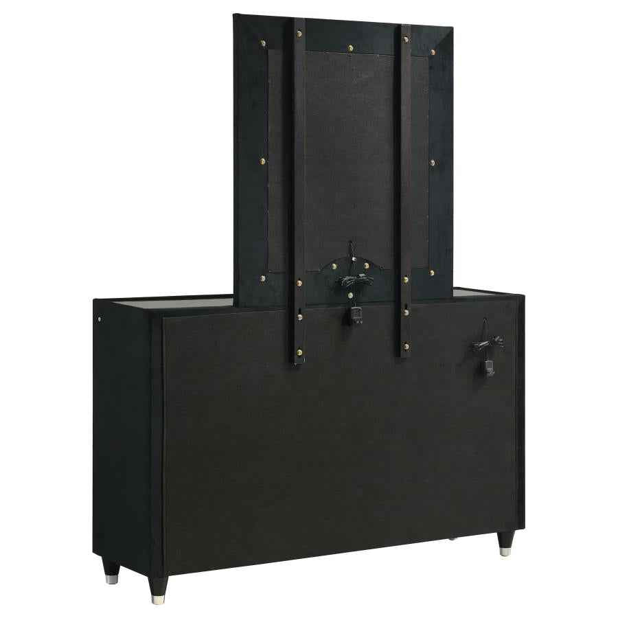Ravenne 8-drawer Velvet Upholstered LED Dresser and Mirror Black