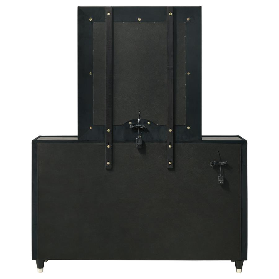 Home & Sleep Outlet - Ravenne 8-drawer Velvet Upholstered LED Dresser and Mirror Black