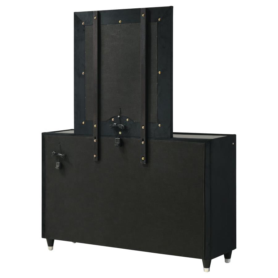 Home & Sleep Outlet - Ravenne 8-drawer Velvet Upholstered LED Dresser and Mirror Black