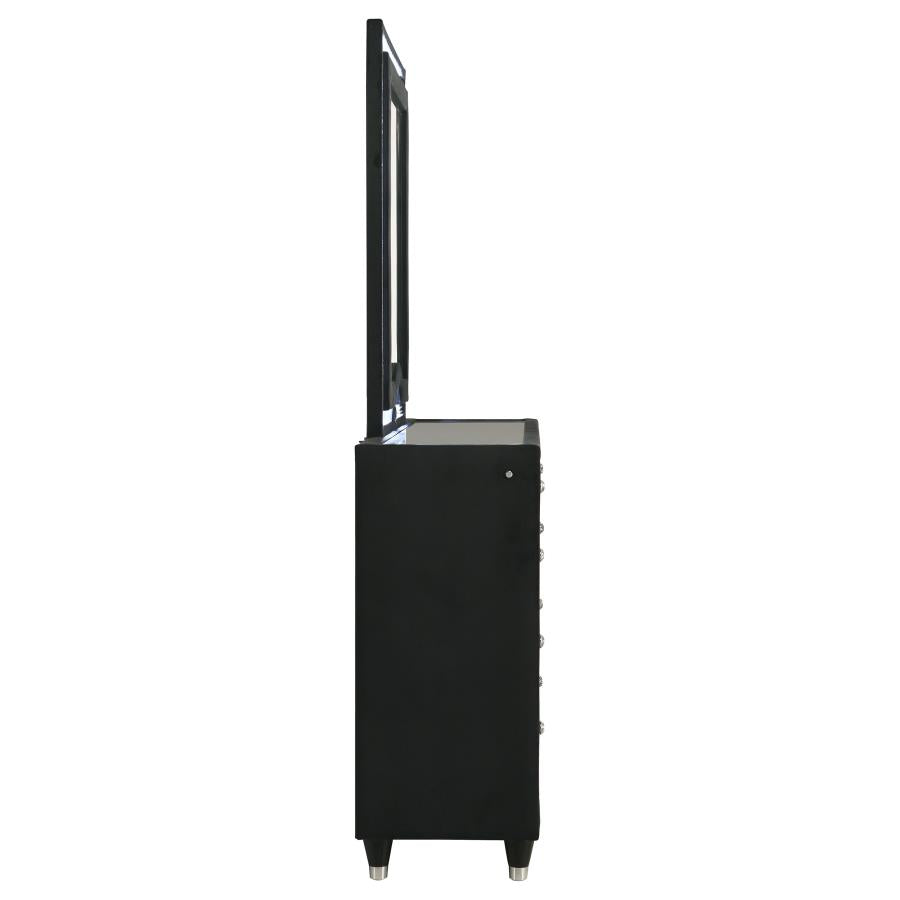 Home & Sleep Outlet - Ravenne 8-drawer Velvet Upholstered LED Dresser and Mirror Black