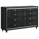 Ravenne 8-drawer Velvet Upholstered LED Dresser Cabinet Black