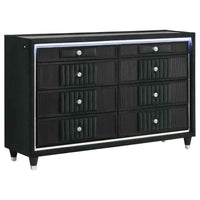 Ravenne 8-drawer Velvet Upholstered LED Dresser Cabinet Black