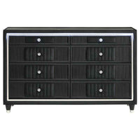 Ravenne 8-drawer Velvet Upholstered LED Dresser Cabinet Black