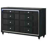 Ravenne 8-drawer Velvet Upholstered LED Dresser Cabinet Black