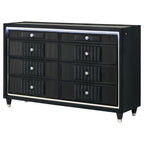 Home & Sleep Outlet - Ravenne 8-drawer Velvet Upholstered LED Dresser Cabinet Black