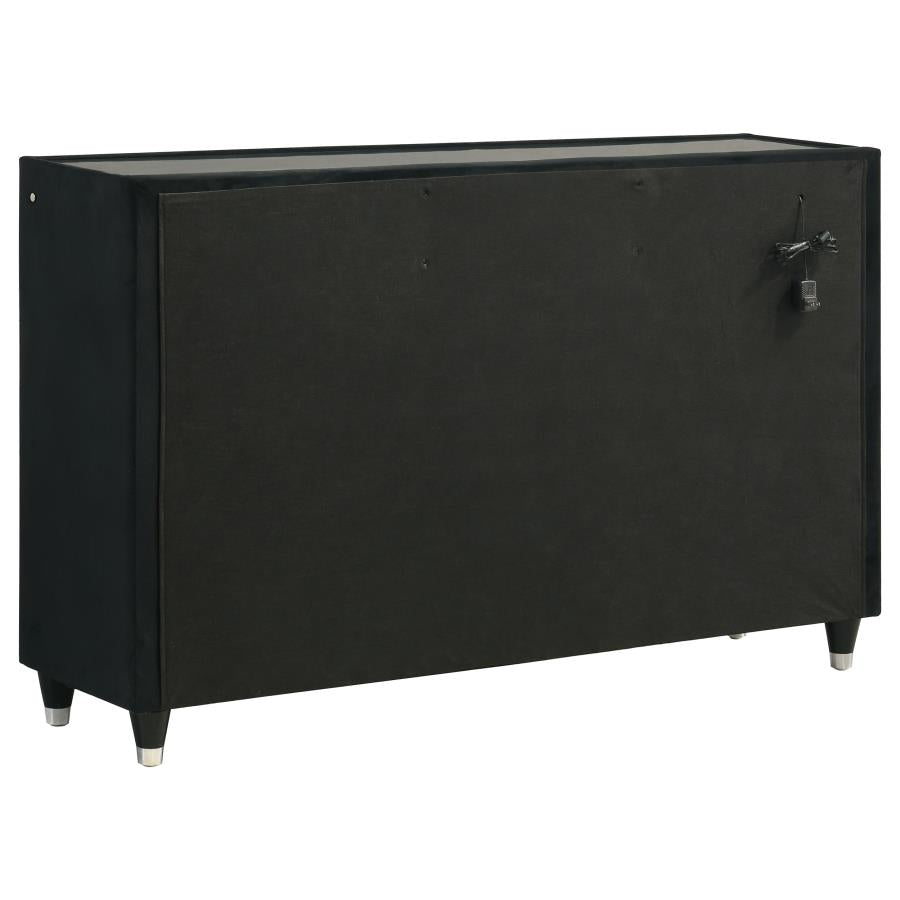 Home & Sleep Outlet - Ravenne 8-drawer Velvet Upholstered LED Dresser Cabinet Black