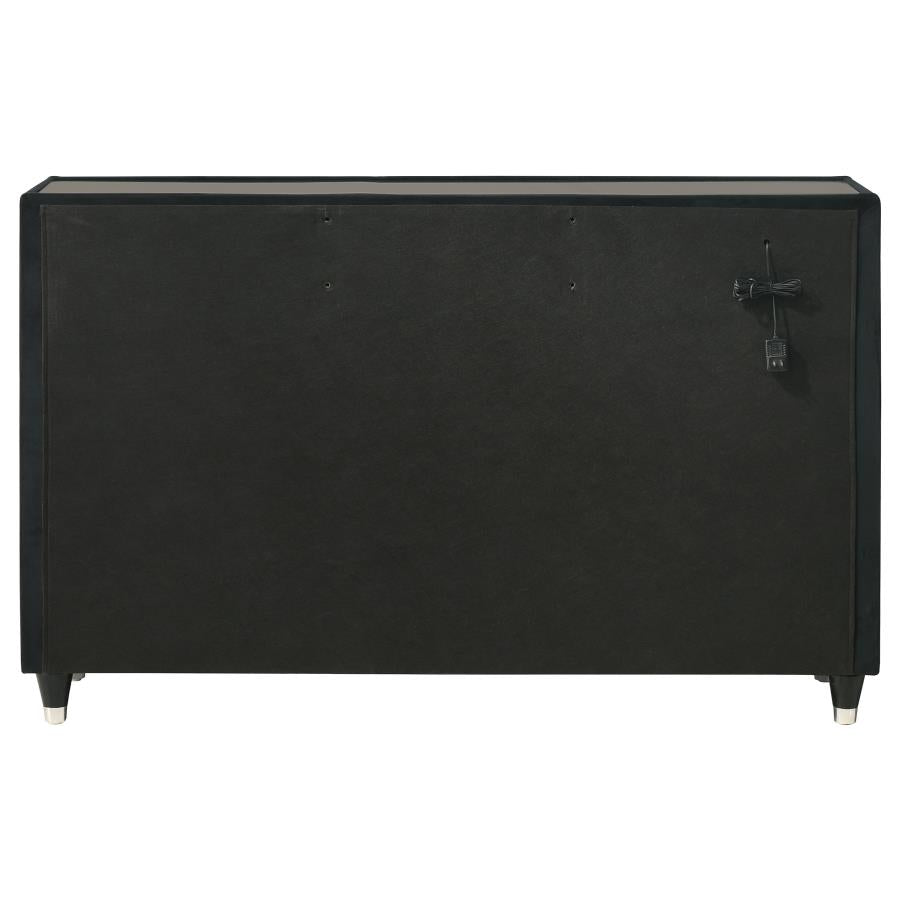 Home & Sleep Outlet - Ravenne 8-drawer Velvet Upholstered LED Dresser Cabinet Black