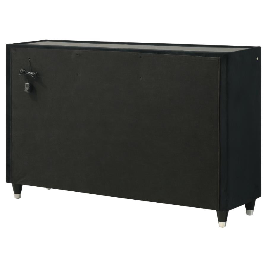 Home & Sleep Outlet - Ravenne 8-drawer Velvet Upholstered LED Dresser Cabinet Black
