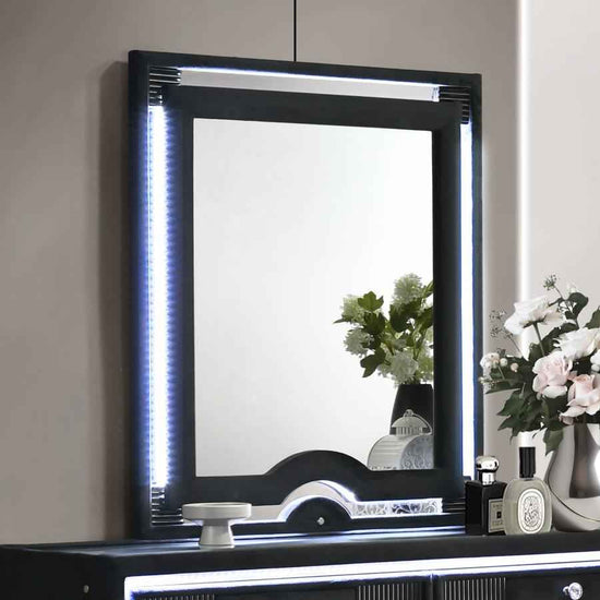 Ravenne Velvet Upholstered LED Dresser Mirror Black