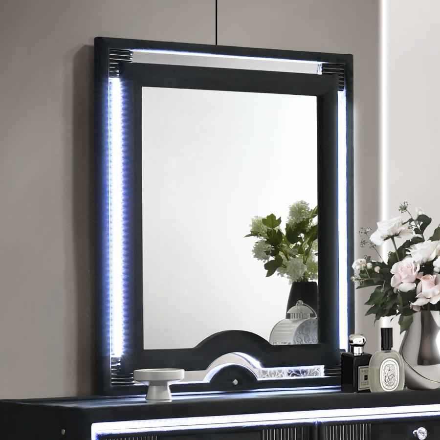 Ravenne Velvet Upholstered LED Dresser Mirror Black