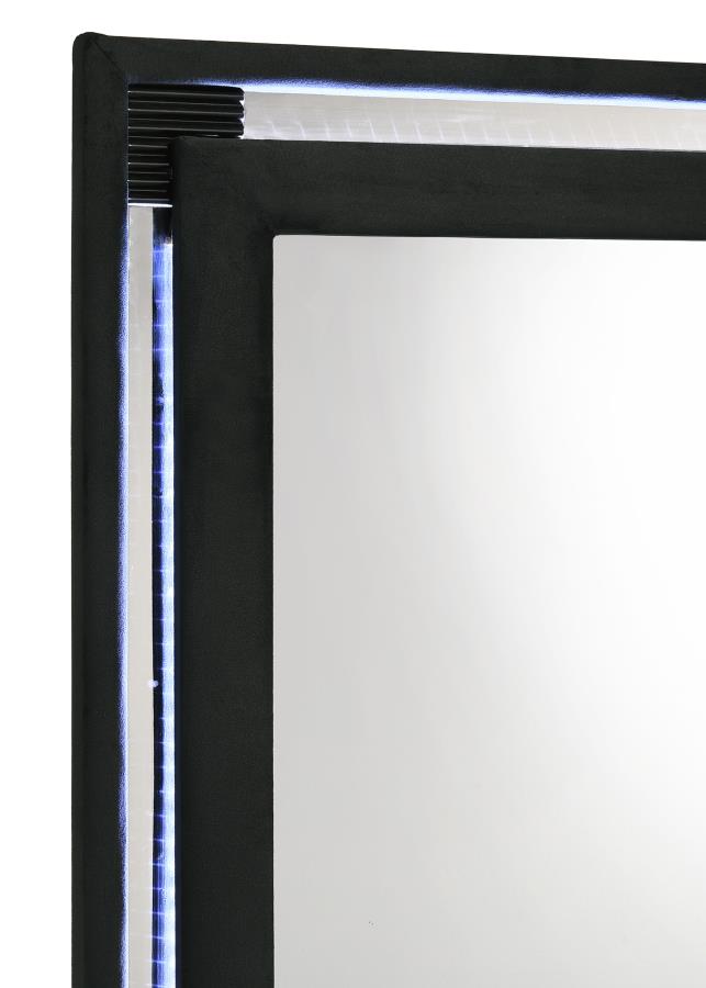 Home & Sleep Outlet - Ravenne Velvet Upholstered LED Dresser Mirror Black