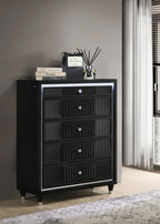 Home & Sleep Outlet - Ravenne 5-drawer Velvet Upholstered LED Chest of Drawers Black