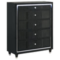 Home & Sleep Outlet - Ravenne 5-drawer Velvet Upholstered LED Chest of Drawers Black