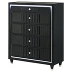 Home & Sleep Outlet - Ravenne 5-drawer Velvet Upholstered LED Chest of Drawers Black