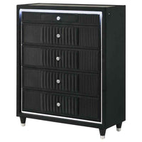 Ravenne 5-drawer Velvet Upholstered LED Chest of Drawers Black