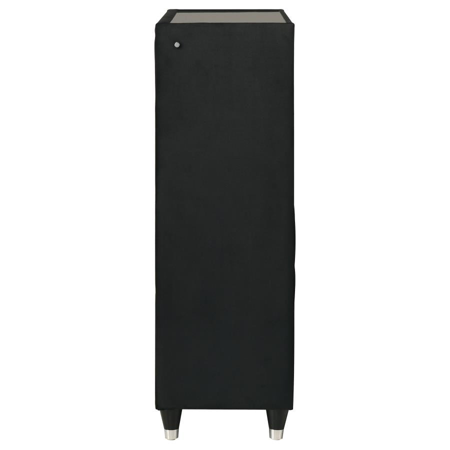 Home & Sleep Outlet - Ravenne 5-drawer Velvet Upholstered LED Chest of Drawers Black