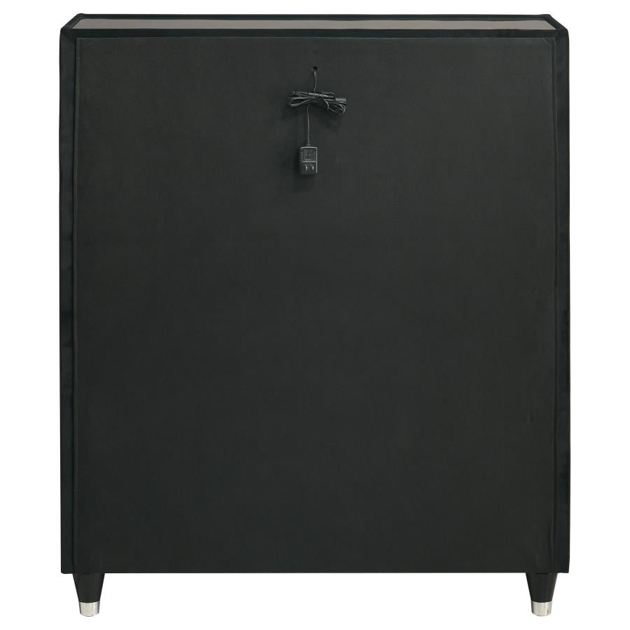 Home & Sleep Outlet - Ravenne 5-drawer Velvet Upholstered LED Chest of Drawers Black