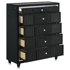 Home & Sleep Outlet - Ravenne 5-drawer Velvet Upholstered LED Chest of Drawers Black
