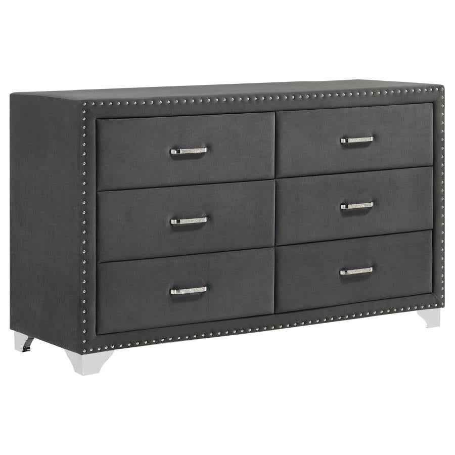 Melody 6-drawer Upholstered Dresser Grey