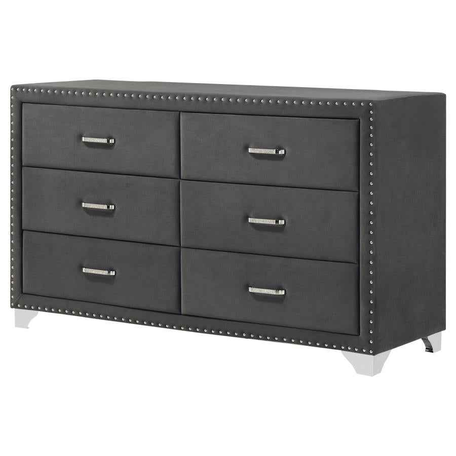 Melody 6-drawer Upholstered Dresser Grey