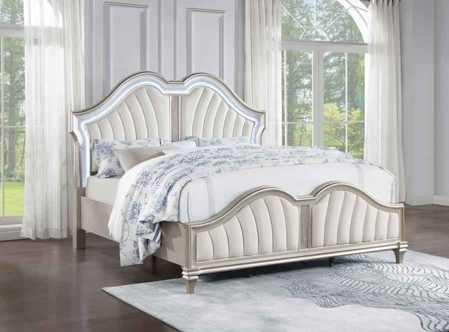 Evangeline Wood California King LED Panel Bed Silver Oak - Home & Sleep Outlet