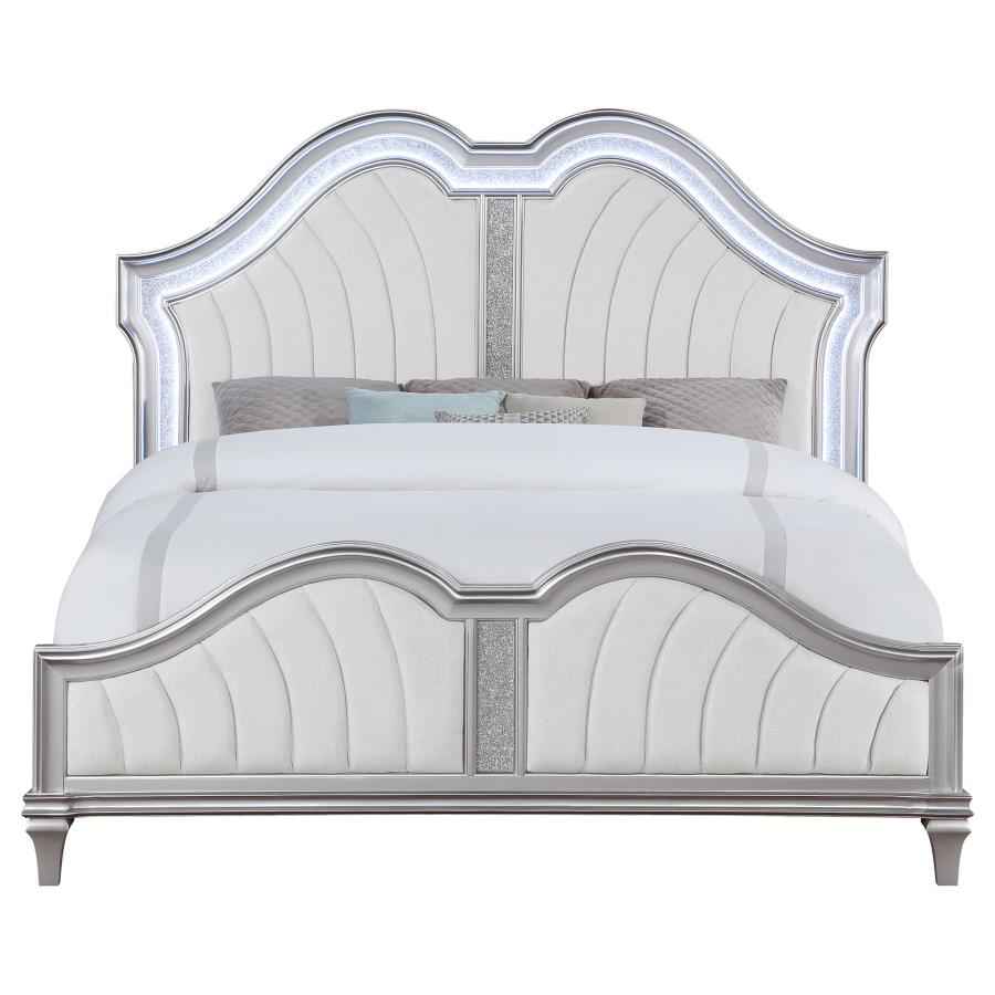 Evangeline Wood California King LED Panel Bed Silver Oak - Home & Sleep Outlet