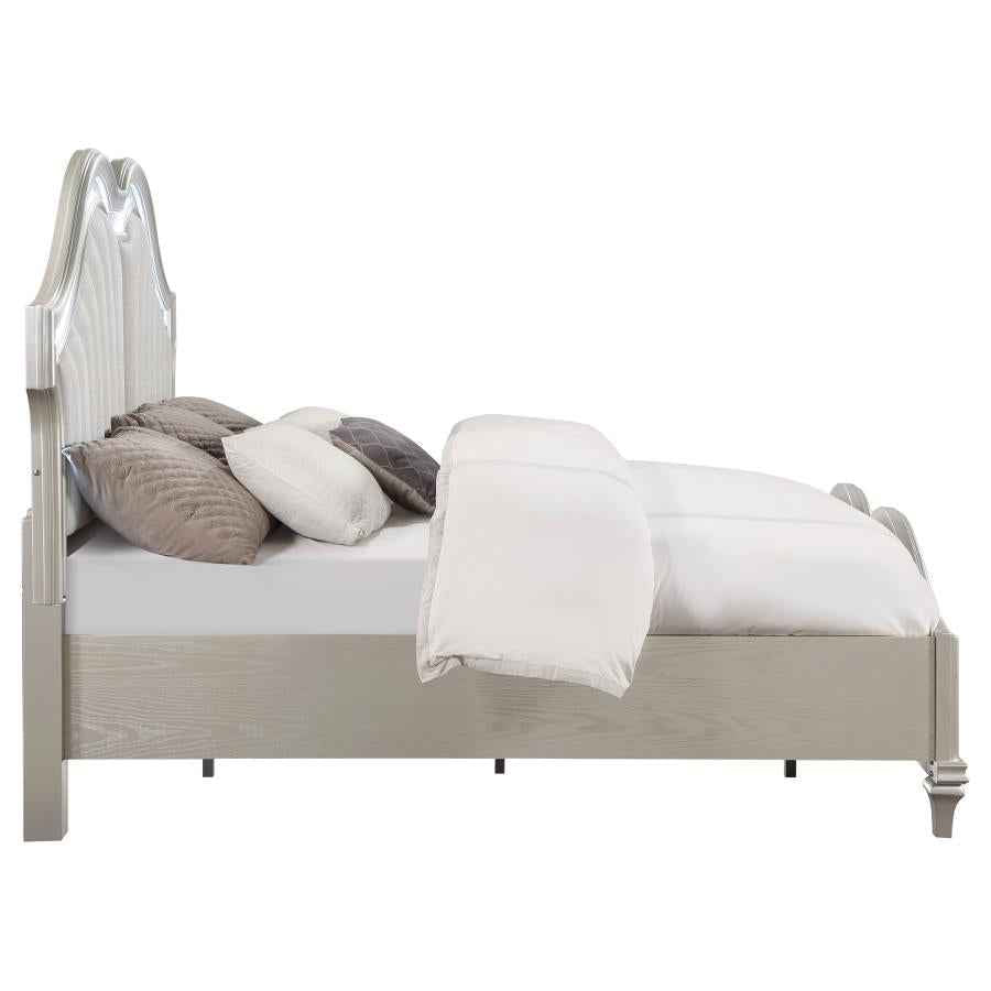 Evangeline Wood California King LED Panel Bed Silver Oak - Home & Sleep Outlet