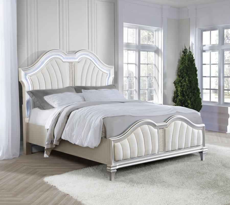 Evangeline Wood Queen LED Panel Bed Silver Oak - Home & Sleep Outlet