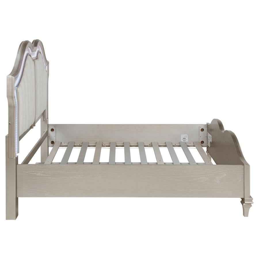 Evangeline Wood Queen LED Panel Bed Silver Oak - Home & Sleep Outlet